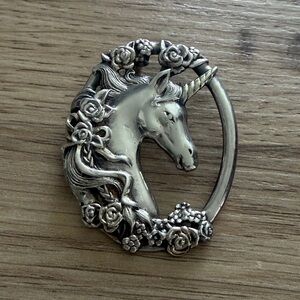 Antique-Style Gorham Silver Unicorn Necklace Pendant with Floral Frame